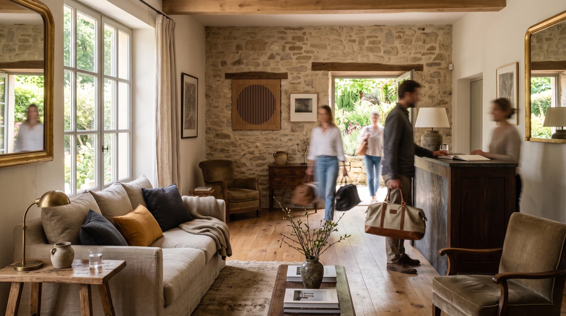 Maison d'hôtes premium avec salon d'accueil chaleureux