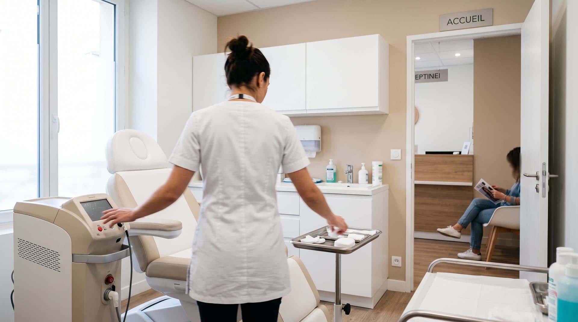 Cabinet esthétique médical avec fauteuil de soin et appareil